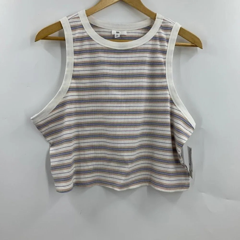 Nordstrom BP Women's White Kalee Stripe Cotton Rib Knit Ringer Tank Size 3X NWT